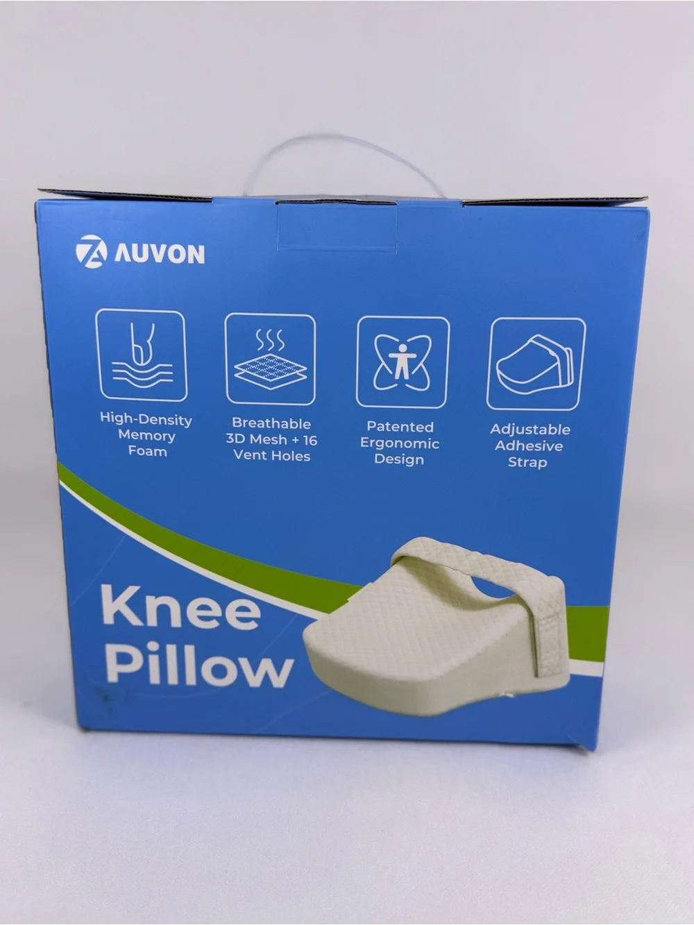 AUVON Memory Foam Knee Pillow Side Sleepers Leg Support Adjustable Strap White